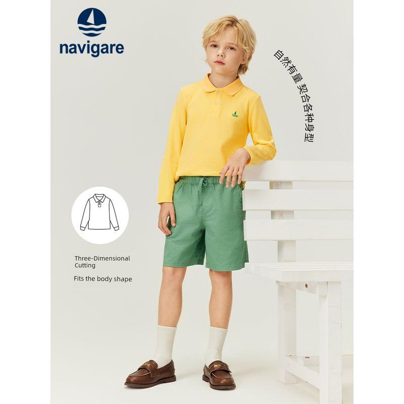 Navigare Italian Small Sailboat Kidsren's Polo Shirt 2026 Spring New Style Long-Sleeved High-Elastic Top for Boys and Girls
