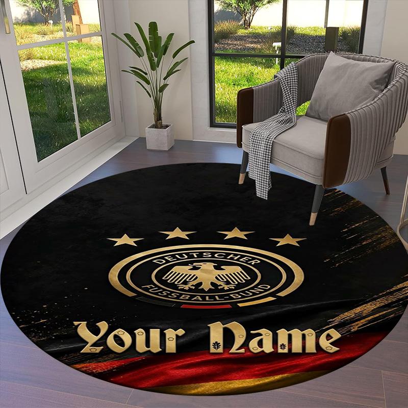 German Football Crest Custom Name Round Area Rug Carpet Rug For Living Room Bedroom Sofa Playroom Decor Nonslip Floor Mat