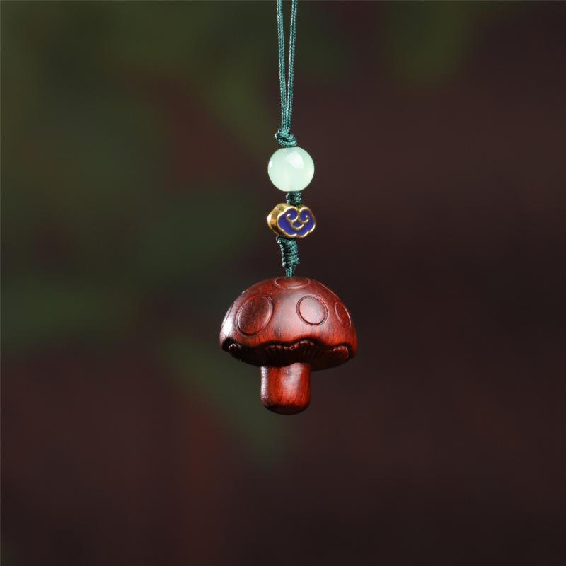 Adorable Mushroom Phone Pendant Keychain - Wood Carving Ornament & Handicraft Gift
