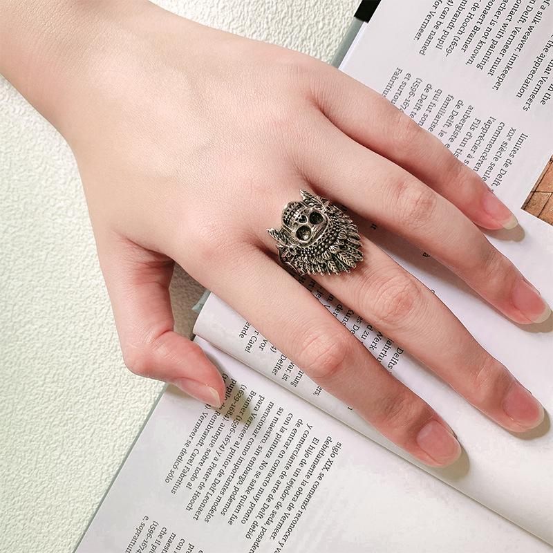 Domineering Skull Ring: Punk-Style Indian Head Open Ring for Men & Women