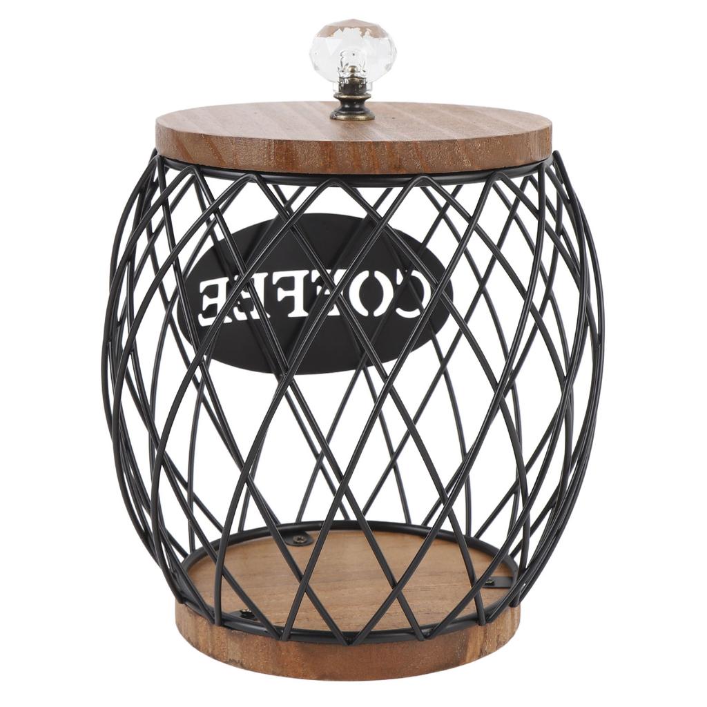 Coffee Capsule Holder Fruit Shaped Stylish Coffee Pod Storage with Wooden Base Lid Home Decor Black