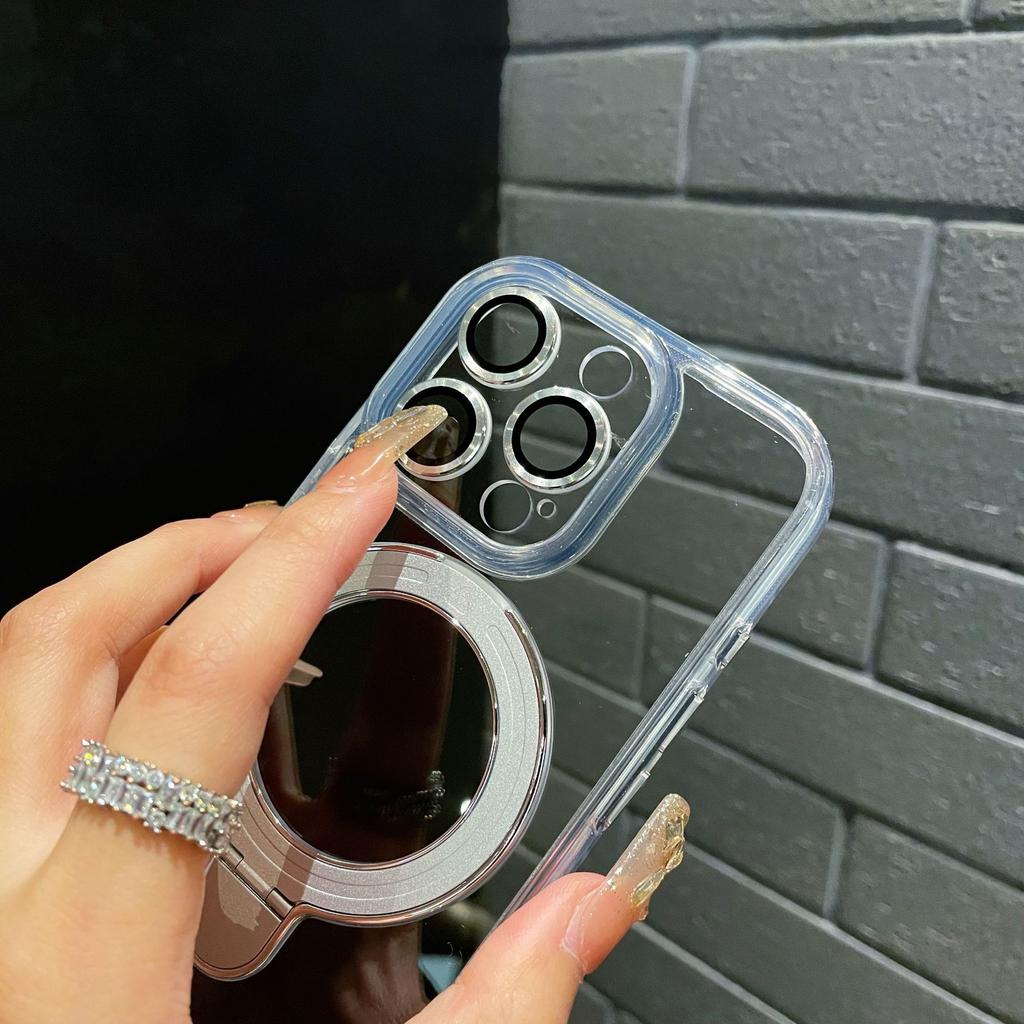 Ice Crystal Suitable for Iphone16promax Transparent Magnetic Bracket Mobile Phone Case Apple 15 Lens Film Full Inclusive Anti Fall