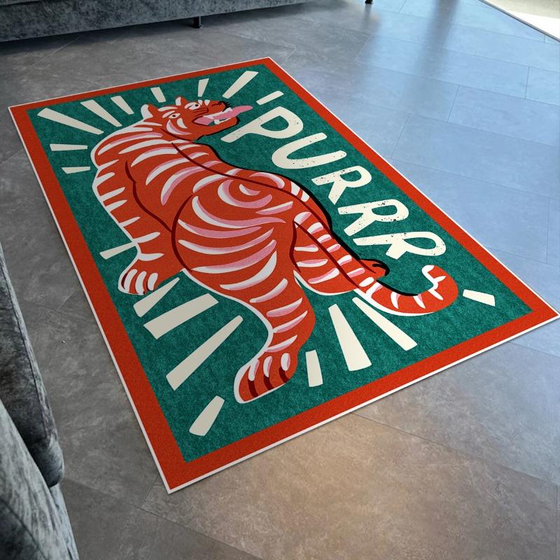 Tiger Print Area Mat Indoor Decor for Bedroom, Living Room, Office, Bedroom Decor, Vibrant Room Accent, Durable Floor Covering