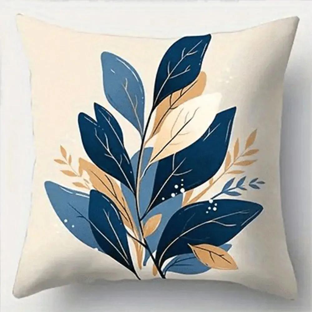 Blues Floral Simple Pattern Home Decor Pillowcase Living Room Sofa Polyester Cushion Cover with Zipper