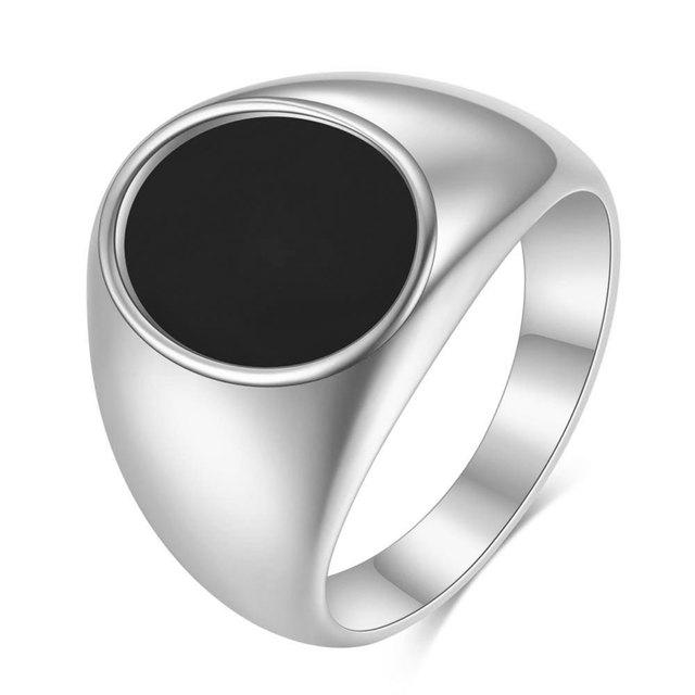 VQYSKO Men's Ring Punk Rock Smooth 316L Stainless Steel Signet Ring For Men Hip Hop Party Jewelry Male Wedding Anel