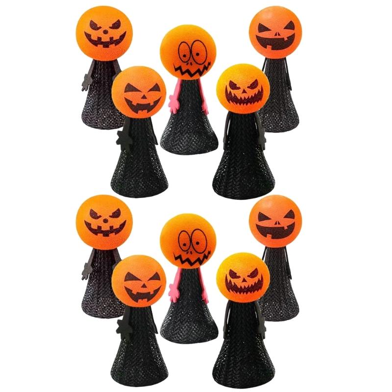 

10pc Funny Bouncing Jumping Pumpkins Doll Toy Halloween Gift Spring Finger Puppet for Kids Birthday Halloween Decoration L