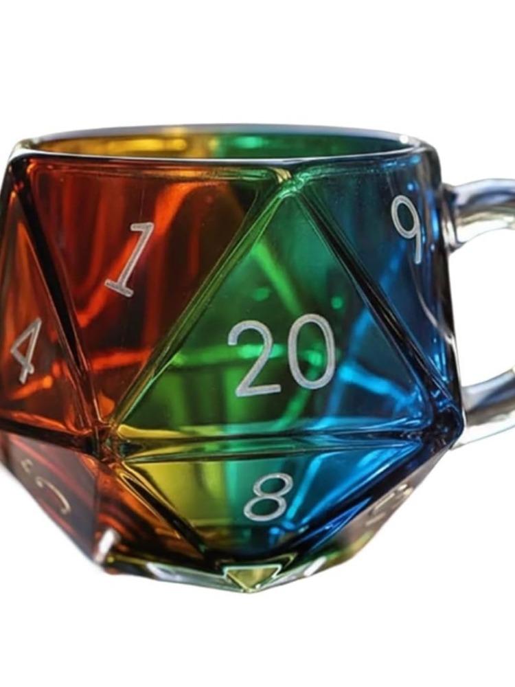 Кружка с кубиком D20 «Радуга Драконов» Игровая чашка DND Ручная роспись 201-300ml