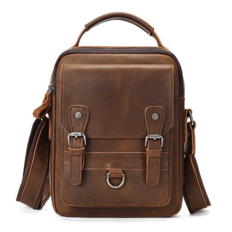 Genuine Leather Men's Shoulder Bag Trendy Retro Fashion Crossbody Crazy Horse Outdoor Travel