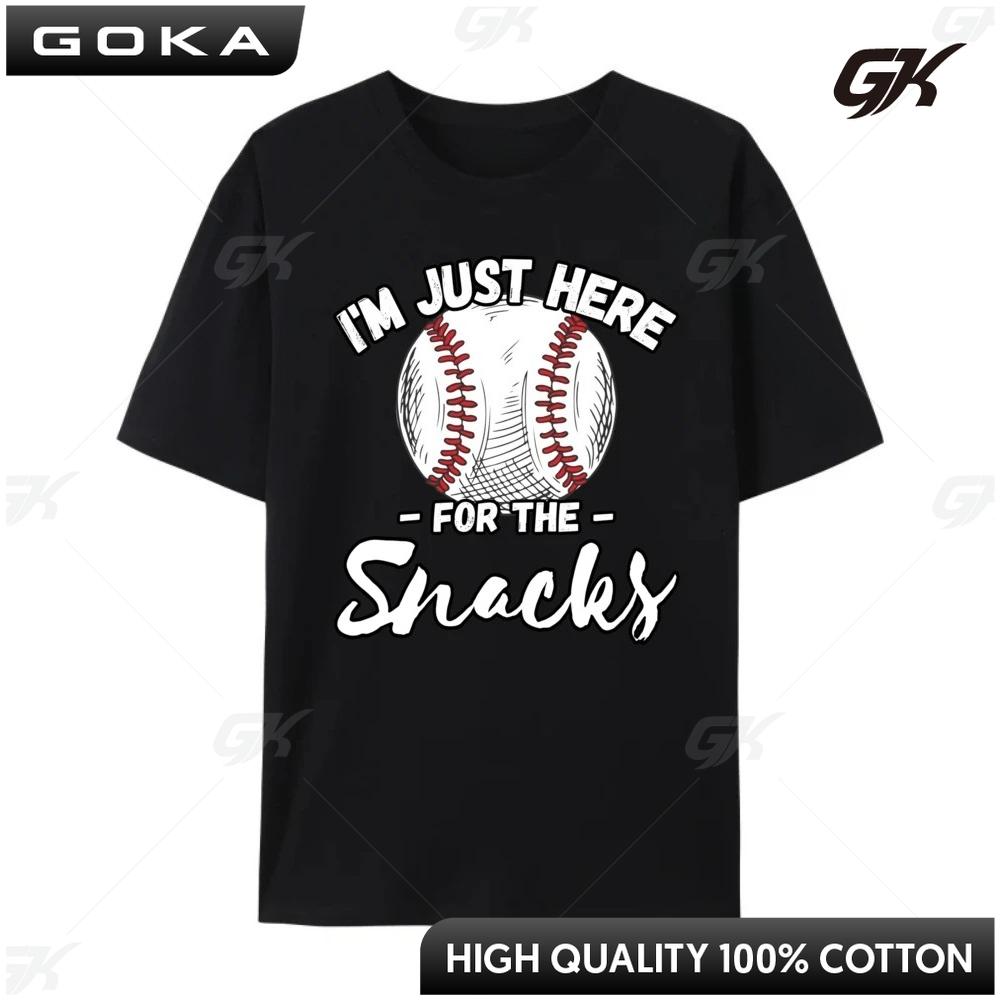 I M Just Here for The Snacks Fantasy Baseball League Black T Shirt Graphic T Shirts Hip Hop Round Short Sleeved