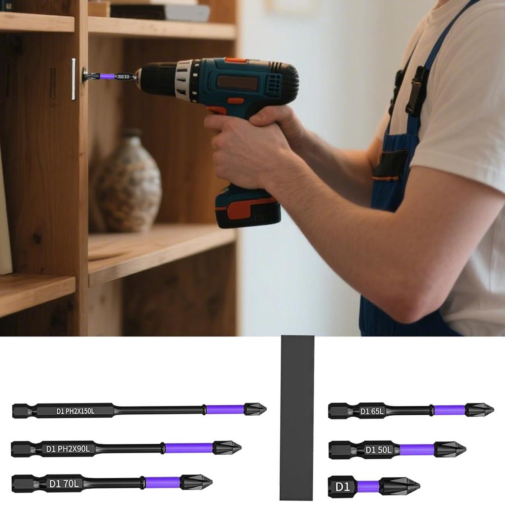 6Pcs Magnetic Screwdriver Bits Non-slip Shockproof Phillips Impact Bits Hex Shank Alloy Steel Bits Suitable for Power Tools
