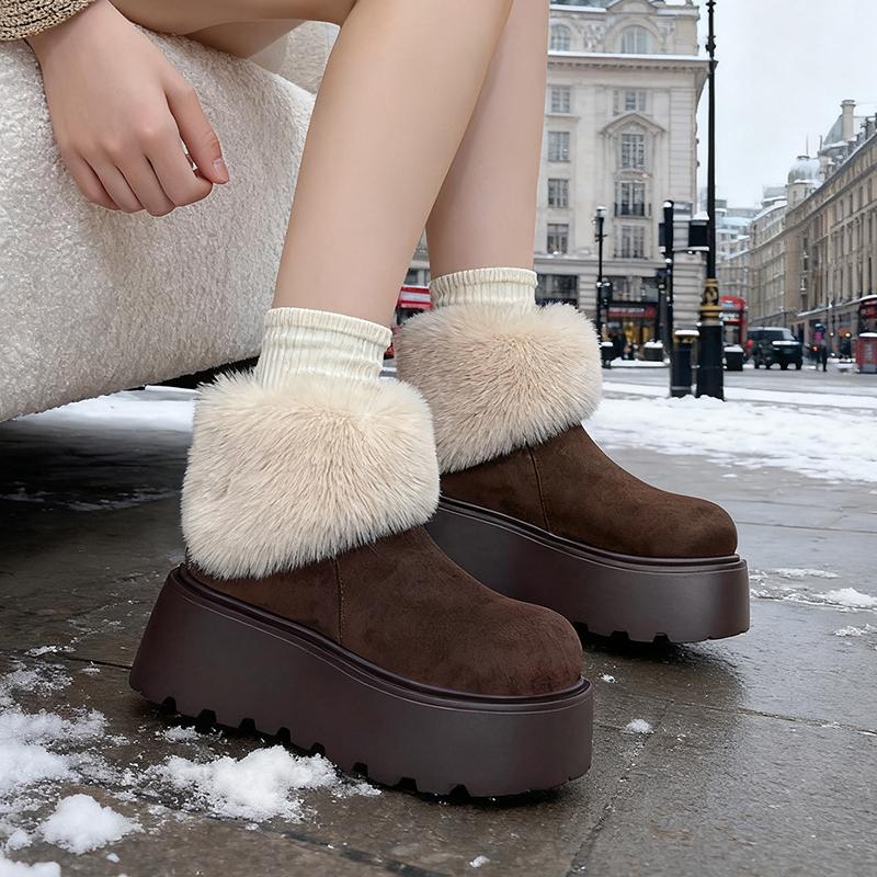 Winter Warm Cotton Short Botas Para Mujer Fashion Platform Thick Sole Women Fur Snow Boots Outdoor Comfort Shoes
