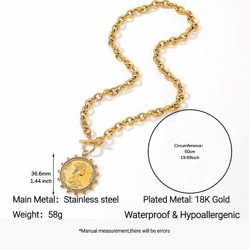 

Ying Tai Stainless & Titanium Steel Necklace, Queen Portrait Design, OT Buckle, Highly Polished, 18K Gold Plated, Fade-Resistant, for Women.