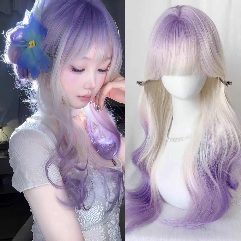 Synthetic Red Ombre Black Color Lolita Long Straight Wigs With Bangs Daily Party Cosplay Wig For Women