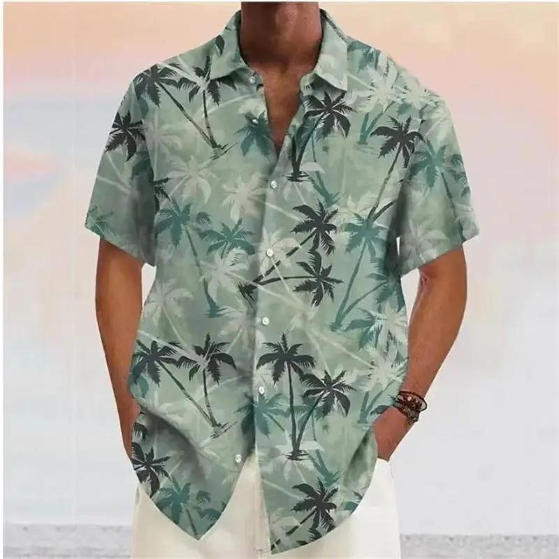 Hawaiianisches Kurzarmhemd, Palmenprint, Ideal für Sommer-Strandkleidung