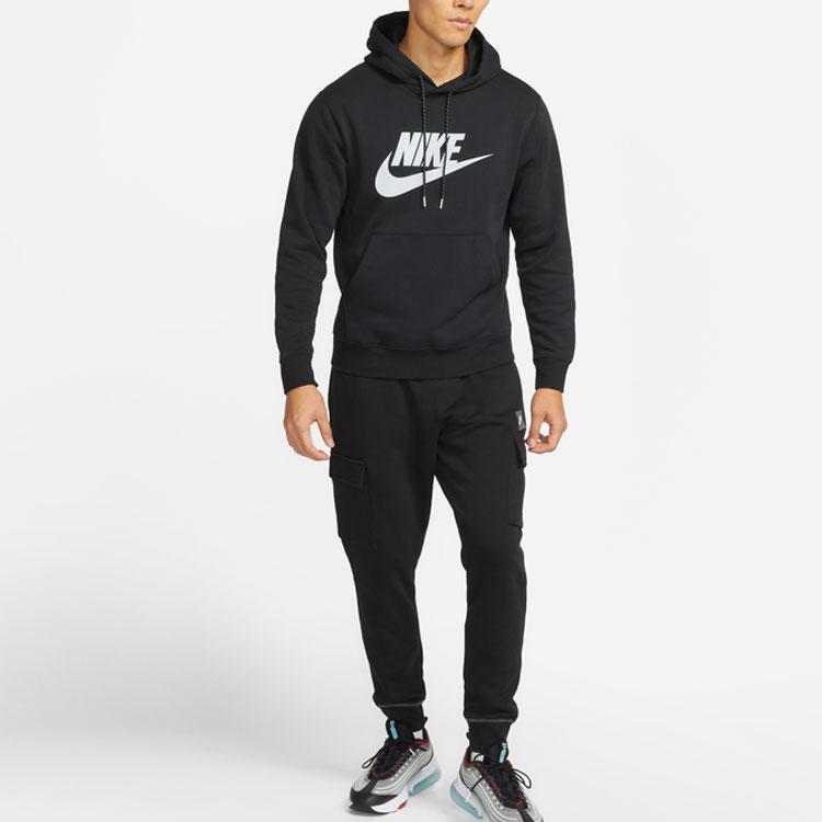 Nike Casual Letter Logo Print Fleece Hoodie Men Tops Black DM1237-010