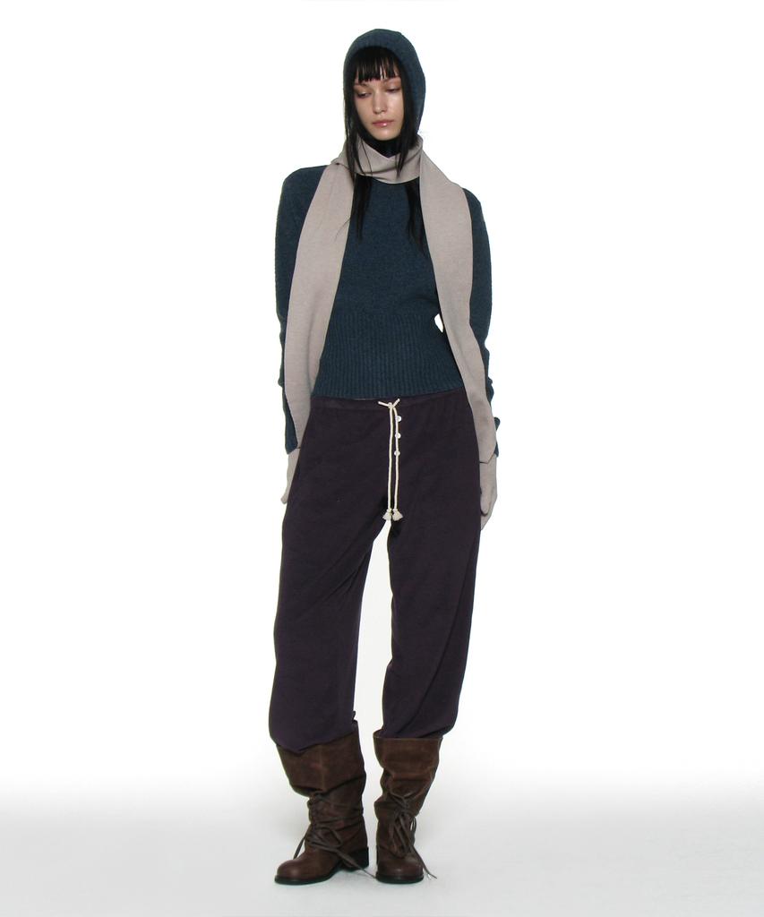 PARTIMENTO WOMEN Cutout Warmer Knit Hoodie_Dark Teal