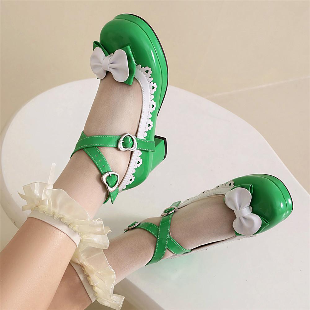 Fashion Girls Sweet Lolita Ruffles Bowknot Lace Bridal Wedding Shoes Women High Heels Bordered Princess Cosplay Party Pink Size 34-48
