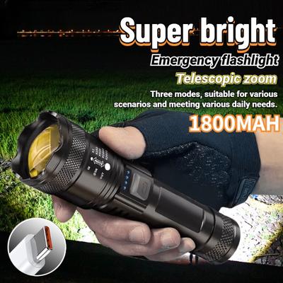 Lanterna LED portátil 1800MAH 3 modos de iluminação exibição de energia lanterna de emergência acampamento ao ar livre tocha recarregável USB