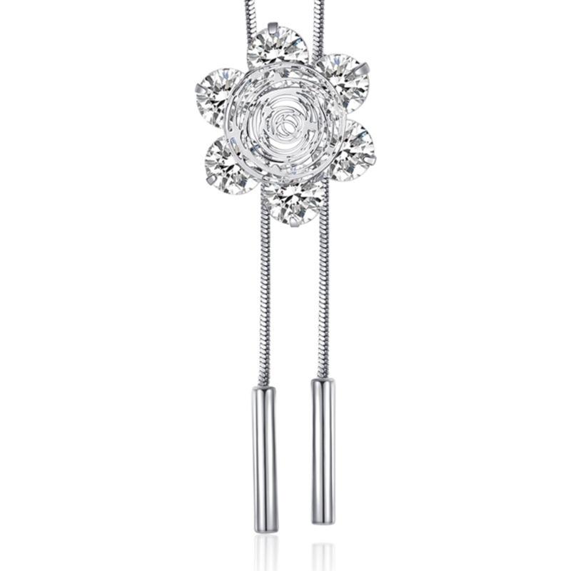 Fashionable Women s Long Chain Necklace Featuring Cubic Zirconia Flower and Butterfly Designs for Versatile Wear