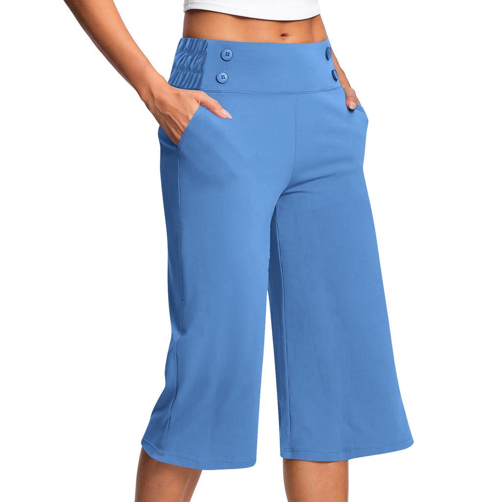 European and American Women's Stretchy, Comfortable, Wide-leg Yoga/fitness Pants, Solid Color, Casual Wear.
