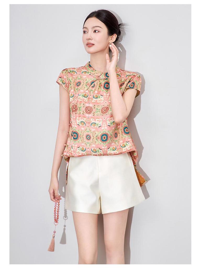 Women's Summer Elephant Jacquard Stand Collar Shirt