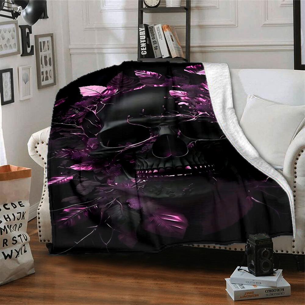 1pc Skull Leaves Throw Blanket Soft Flannel, Cozy All Season Polyester Perfect for Home, Office