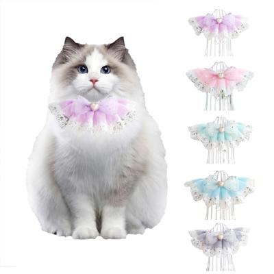 Cat Lace Collar Faux Pearl Decoration Soft Comfortable Pet Cat Dog Bowknot Saliva Towel Daily Collocation