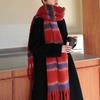 Long Stripe Wool Scarf Plush Women Cape Classic Warm Wraps  Autumn