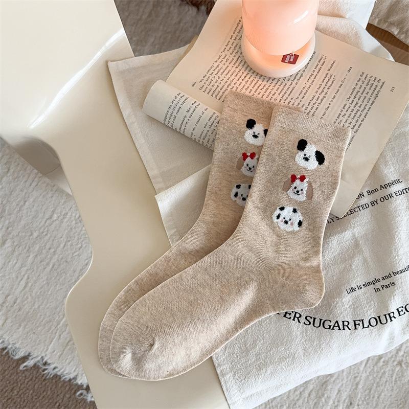 Boneless Cute Socks, Women's Mid-calf Cotton Socks, Spring and Autumn Flocked Bear Long Socks, Cartoon Pile Socks