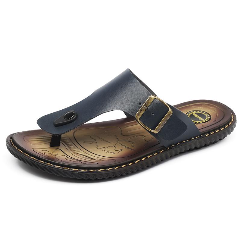 Übergröße Mode Weiches Leder Herren Flip-Flops Outdoor Wasserdichte Strandsandalen Sommer Herren Hausschuhe