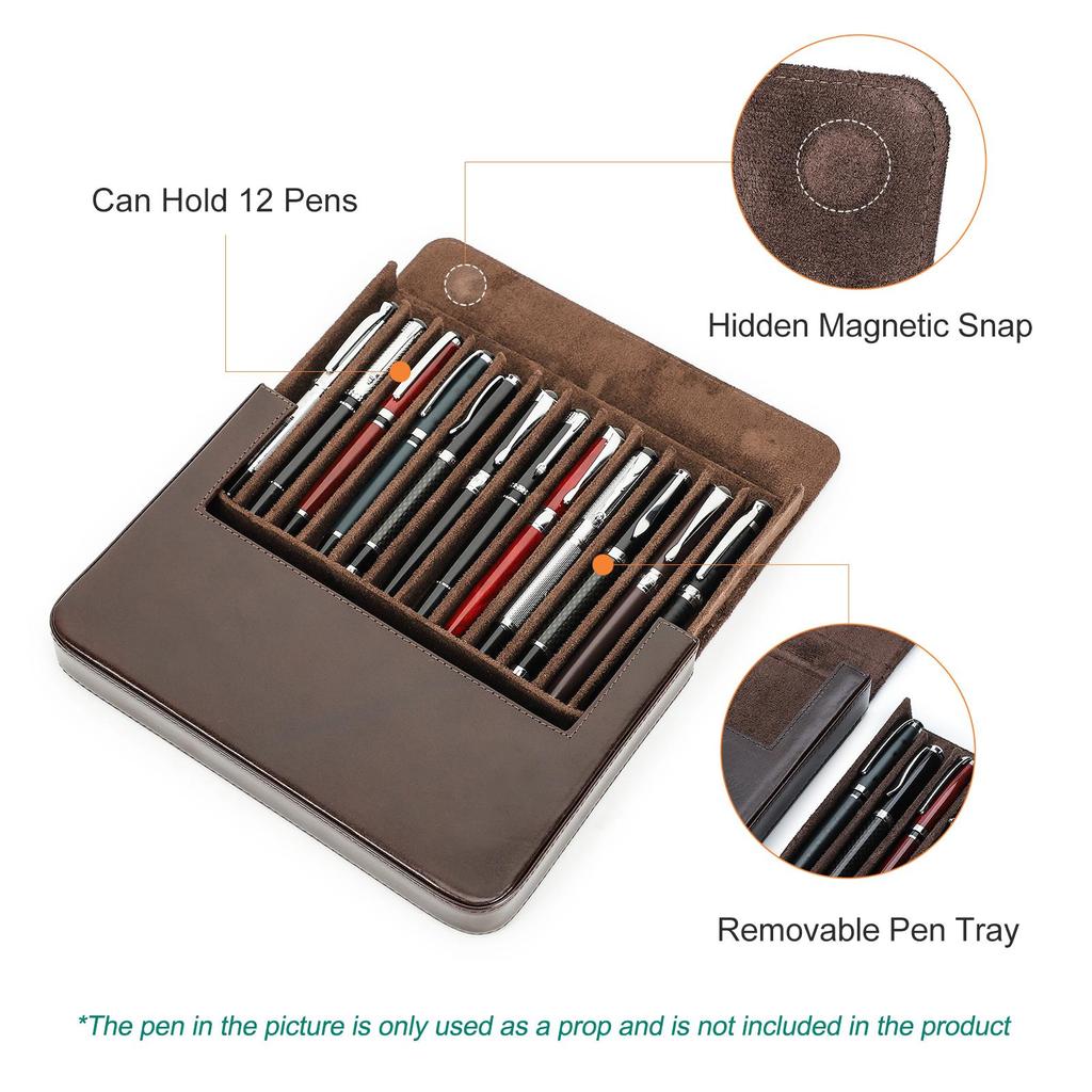 Husă pentru stilouri din piele naturală realizată manual, multicoloră, cu 12 sloturi, cutie pentru stilouri de lux