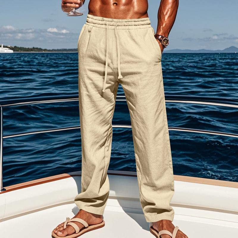 Men's Summer Breathable Cotton and Linen Straight-Leg Pants - Loose Casual Sportswear