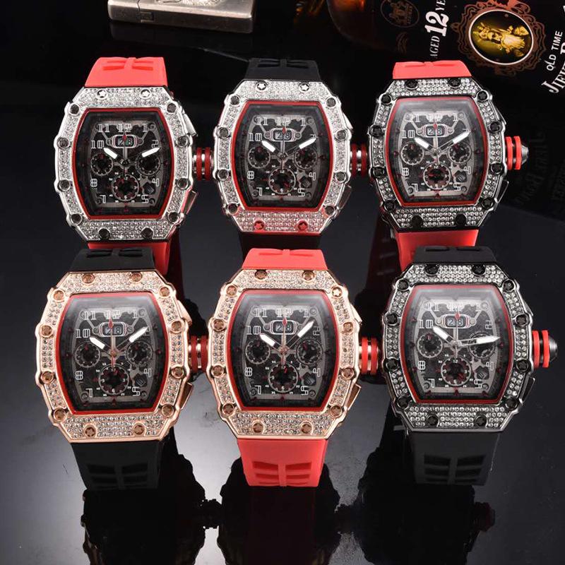 2020 European-American Diamond Skull Six-Hand Quartz Barrel Men's Watch