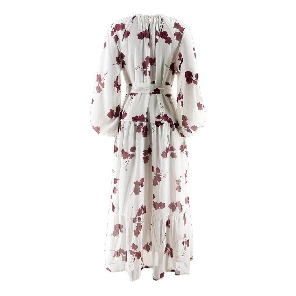 Elegantes Damen-Chiffon-Maxikleid mit Blumenmuster und Gürtel - Rundhalsausschnitt, Urlaubsstil