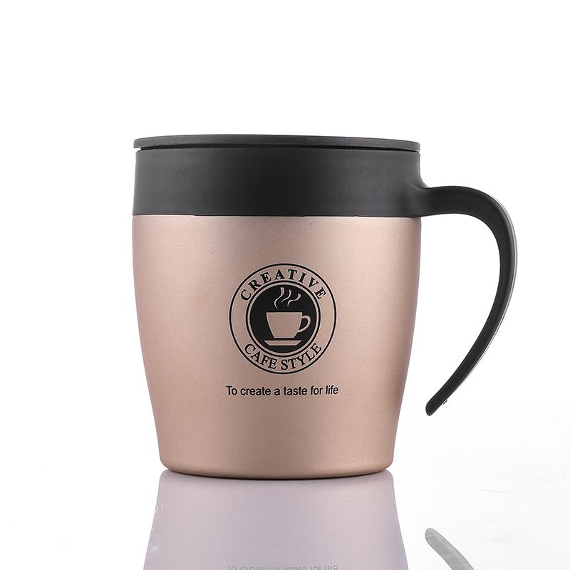 Tazza Termica da Caffè 380ml Acciaio Inossidabile Borraccia Termica con Manico Coperchio e Cucchiaino