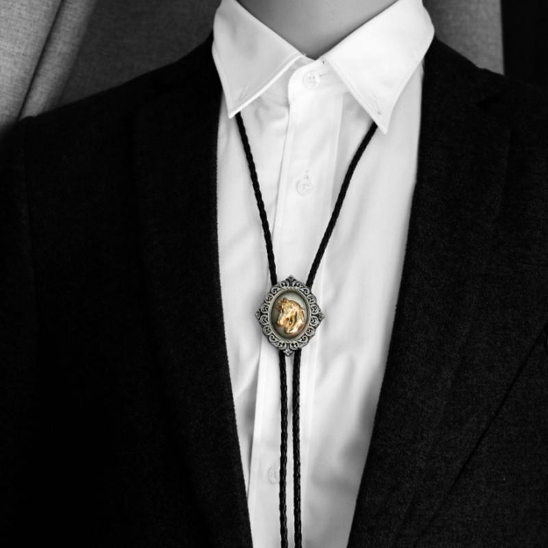 Adjustable Bolo Tie Popular Western Cowboy Teens Men Women Dance Necktie Punk Shirt Alloy Horse Head Buckle Pendant