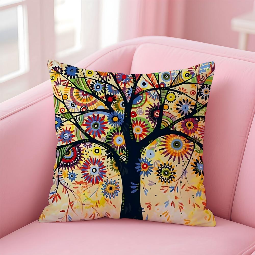 Colored Tree Anime Cushion Cover Pillow Case Soft Friendly Fabric  Concealed Zipper
