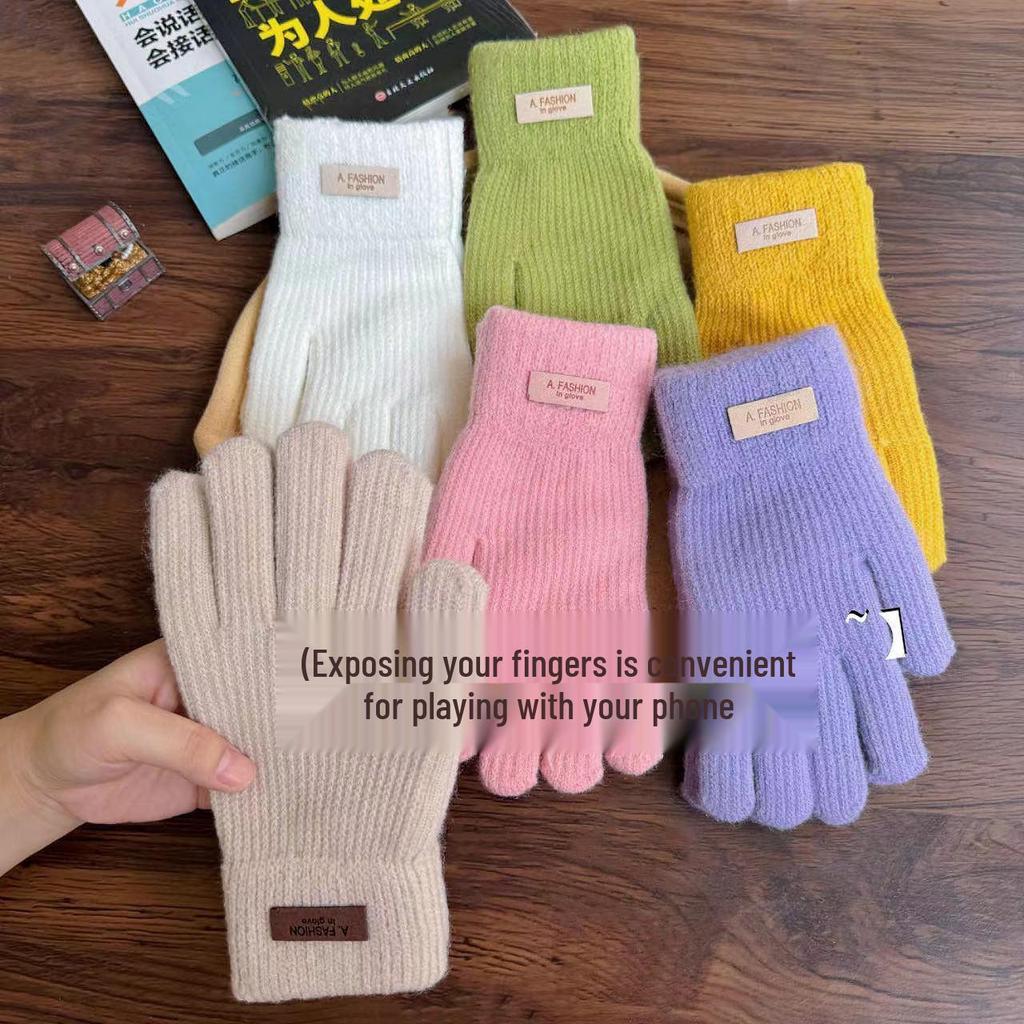 Unisex Winter Wool Knitted Gloves - Warm, Thick, Cold-Proof, Touchscreen Compatible for Cycling and Outdoor Activities