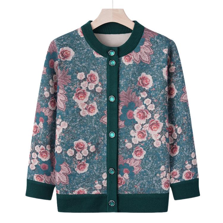 Middle-aged Mother Autumn Clothes Fashionable Knitted Sweater New Style Middle-aged and Elderly Women's Sweater Jacket Old Grandmother Clothes