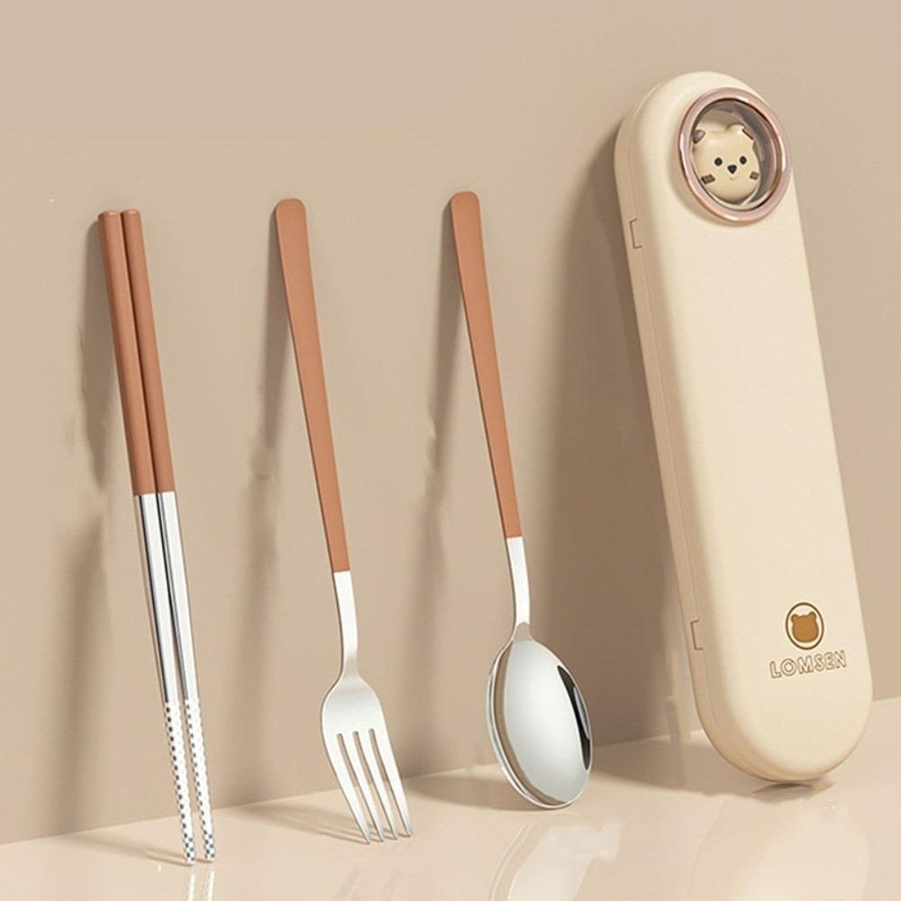 

3pcs 304 Stainless Steel Portable Cutlery Set with Storage Box Chopsticks Spoon Fork Set Camping хаки