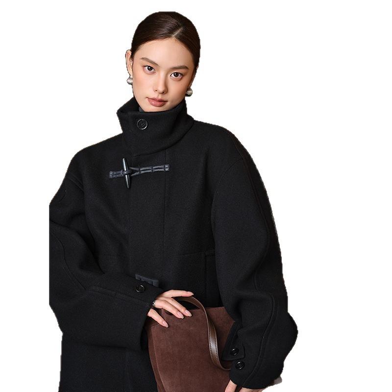 Corner buckle lazy silhouette wool coat women's double-sided