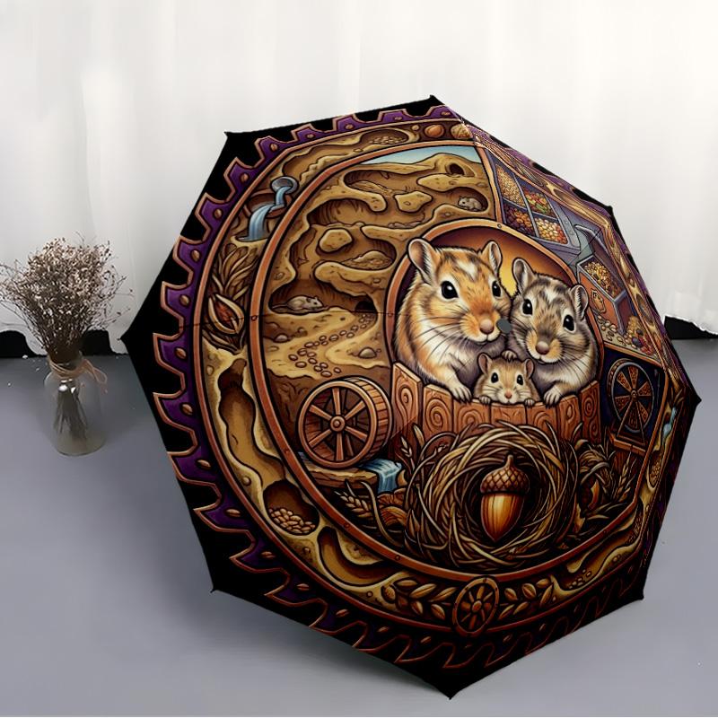 Hamster Harvest Circle pattern umbrella, portable and foldable design, 8 ribs, a casual accessory for Halloween, Christmas, and birthday gifts.