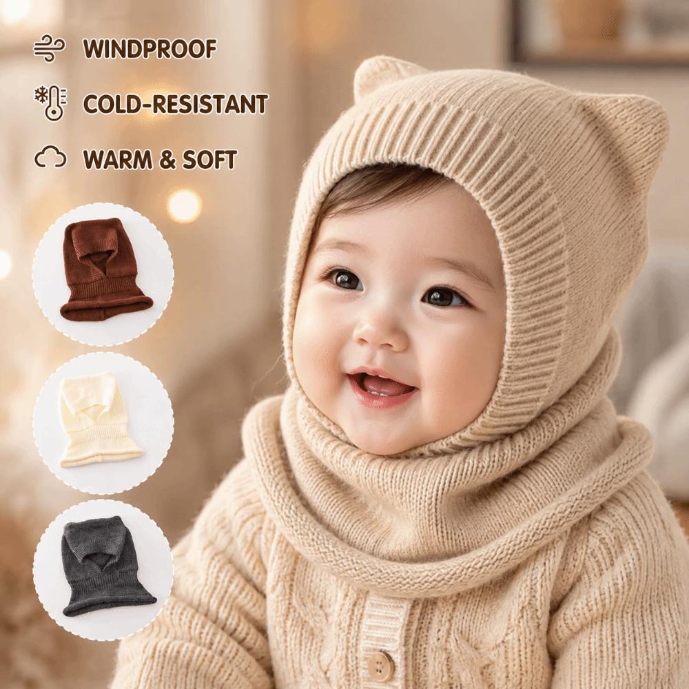 Ear Protection Baby Balaclava Hat Solid Color Knit Cap Scarf New Winter Toddler Hat Boy Girl