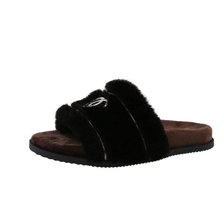 Retro Plush Embroidered Plush Slippers Women's Autumn and Winter Wear 2025 New Plush High-end Thick-bottomed Cotton Slippers