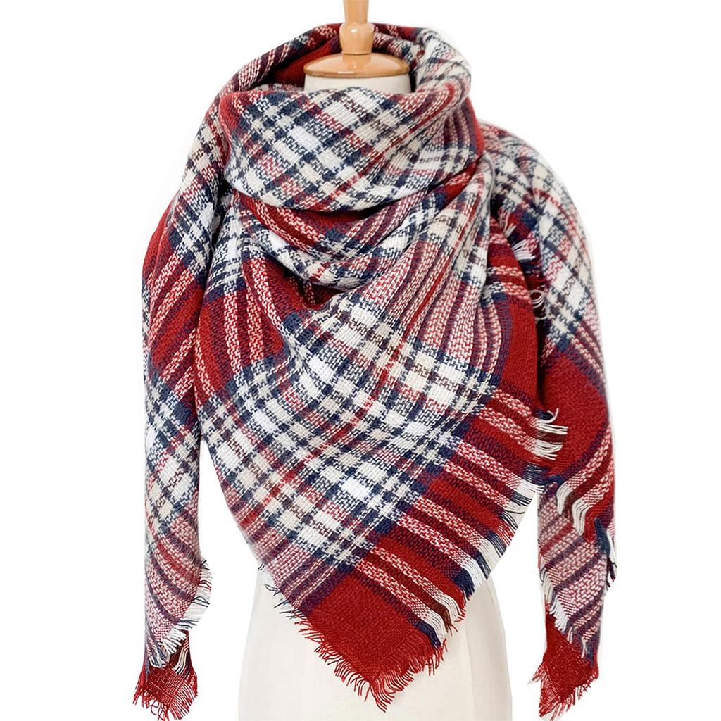 Women's Autumn And Winter Christmas Fashion Warm Casual Solid Color Plaid Long Scarf