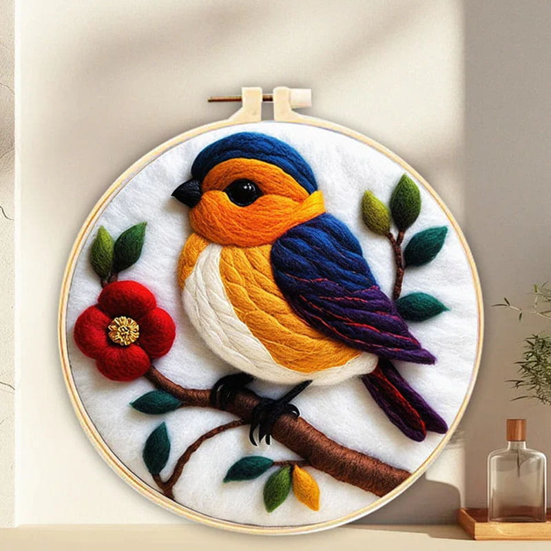 Bird - Embroidery (Felting) with Worsted Wool