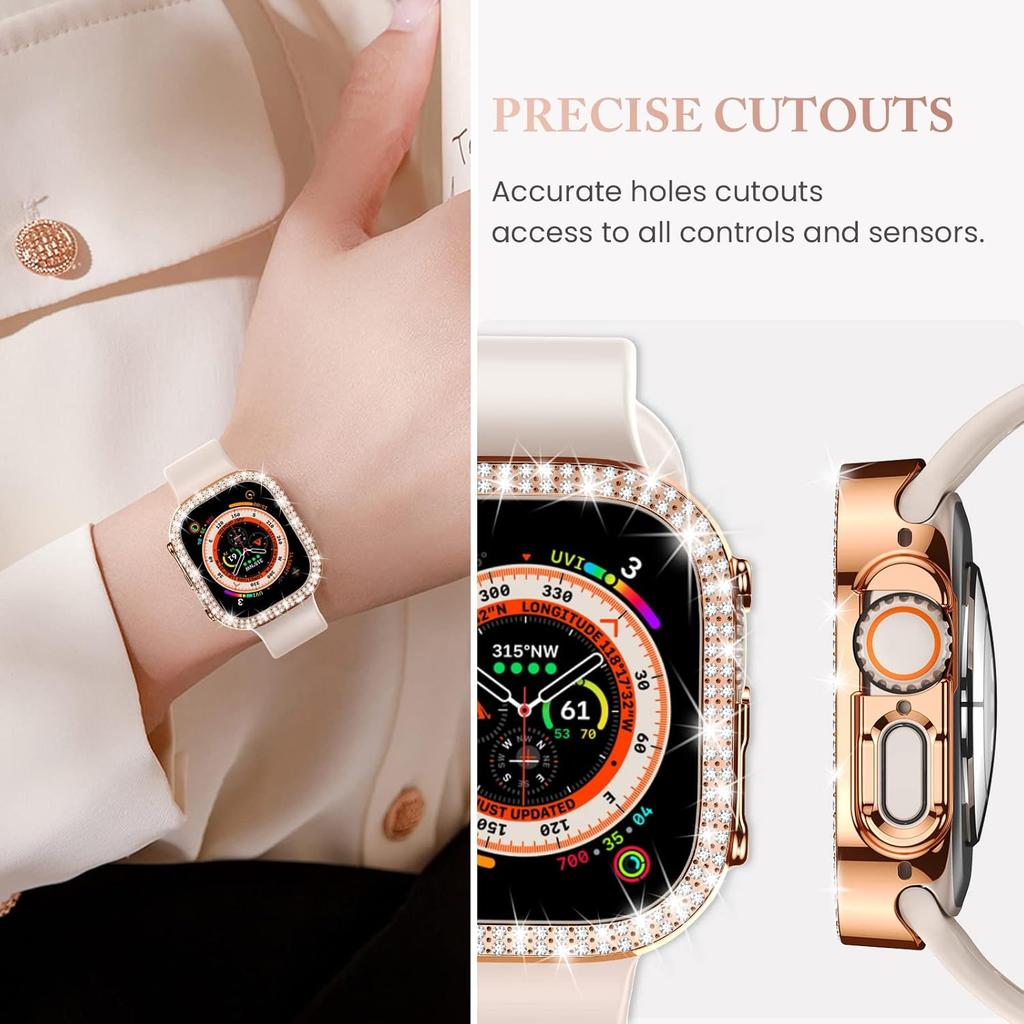 Diamond Cover For Apple Watch Case Ultra/Ultra 2 49mm Accessories Protector Diamond Hard PC Bumper Frame iWatch Protective Cases