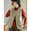 2025 Ny Kort Cordfløyel Ermeløs Jakke Vest Høst Retro Kåpe Knapper Kvinner Ensfarget