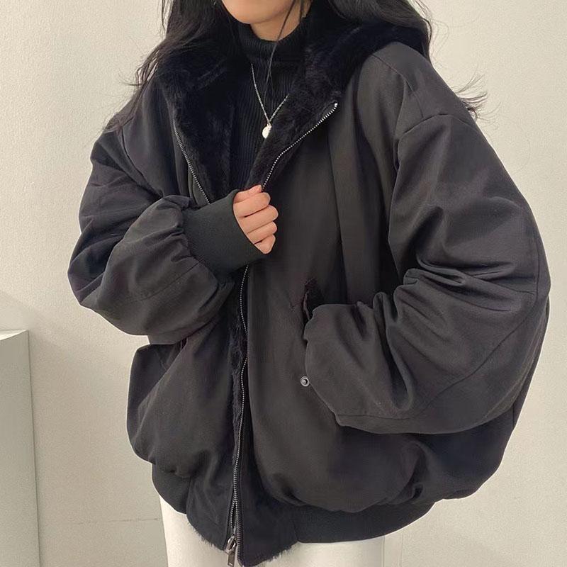 Oboustranně zesílená bunda na zip s kapucí Dámská zimní bunda Oversized Elegantní Jednobarevná Módní Teplé kabáty Ležérní Dámské svrchní oblečení