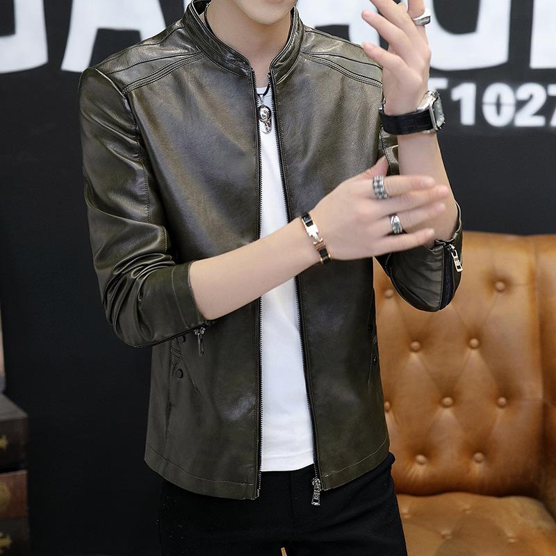 Plush Leather Jacket for Men's Autumn and Winter New Slim Fitting Jacket Youth Standing Collar Fashion Leather Jacket Motorcycle Fashion Brand Jacket